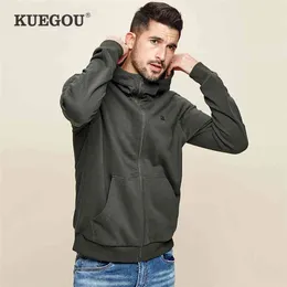 KUEGOU 100% Cotton autumn men hoodies male sweatshirts Streetwear cardigan coat Sports Casual Wear Zipper top MW-2288 210813