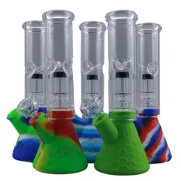 Silikonbägare Bong DAB Rig Recycler Glas Vattenrör Hookah Percolator Tube med Bowl Banger DAB Rigs
