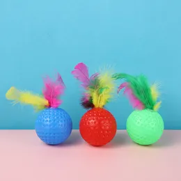 Cat Toys Funny Plastic Golf Ball Toy with Feather Interactive Kitten Cat Teaser Toy Pet Supplies