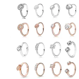 Anéis de cluster de alta qualidade 925 Silver Rose Gold Love Knot Charme, luz de conto de fadas, anel de cadeado em forma de coração, jóias originais para senhoras