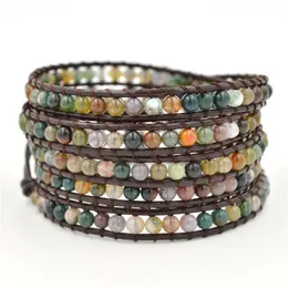 Bohemian Layered Natural Stone Crystal Beaded Strands Bracelet Wrap Leather Rope Boho Multilayer Handwoven Adjustable