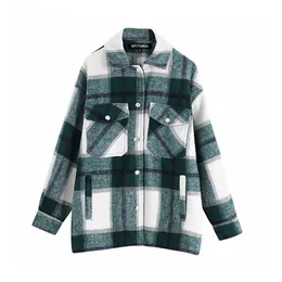 Women's Jackets FOR Vintage Stylish Pockets Oversized Plaid Jacket Coat Women 2021 Fashion Lapel Collar Long Sleeve Loose Outerwear Chic Top