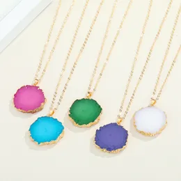 간단한 해바라기 Druzy Drusy 펜던트 목걸이 여성 수지 수제 Clavicel 체인 여성 크리스마스 모조 자연 돌 목걸이에 대 한 목걸이