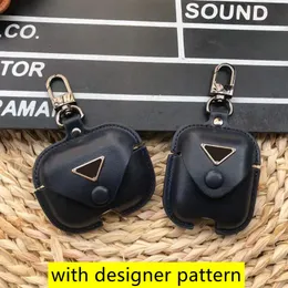 Neue Designer-Headset-Zubehör-Airpods-Hülle für 3 2 1, hochwertiges schwarzes PU-Leder für Airpod Pro-Hüllen, mit Buchstaben bedruckt, Schutz-Kopfhörer-Paket, Tasche, Schlüsselanhänger
