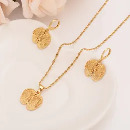 Sweethearts Smycken Set Halsband Piecemeal Pendant Earring Tofflor Habesha 18K Solid Fine Gold G skor sätter kvinnor