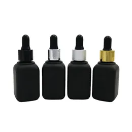 100st / parti 30ml kvadratmatt svart glas kosmetisk essentiell olja E flytande droppflaska 1oz rese påfyllbar behållare