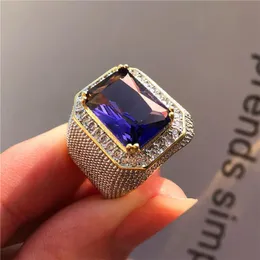 Wedding Rings Fashion Big Male Purple Geometric Ring Crystal White Zircon Stone Engagement 18KT Gold Large For Men