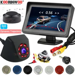 Araba Arka Görünüm Kameralar Park Sensörleri Koorinwoo Video Akıllı Sistem LCD Ekran HD 800P Kablosuz Sensör Buzzer Kamera Geniş Angel Ir Parktroni