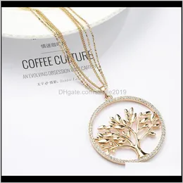 Halsband hängen leverans 2021 Big Crystal of Life Halsband Multilayer Long Chains Round Circle Gold Tree Pendant Collier Drop Women Jewe