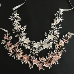 Slbridal Przewodowe Kryształowe Dżetów Perły Słodkowodne Wedding Włosy Akcesoria Do Włosów Hairband Heatal Headband Druhny Biżuteria Kobiety