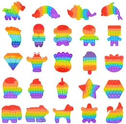 Rainbow Tie Dye Dinosaurier-Brett Zappelspielzeug Push Bubble Boards Fingerspiel Sensorisches einfaches Dimple Stress Reliever Puzzle Silikonspielzeug