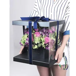 Presentförpackning 30cm högkvalitativ koreansk ren färg runda blomma papperslådor med lock kram bucket florist förpackning pvc box