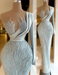 2022 Plus Size Arabic Aso Ebi Luxurious Sheath Sexy Prom Dresses Beaded Crystals Evening Formal Party Second Reception Gowns Dress ZJ223