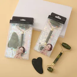 Naturalny proszek Crystal Jade Roller Gua Sha Zestaw Masażer Ciała Masażu Walcowe Jade Kamień Twarz Podnoszenie Uroda Masaż Zestawy