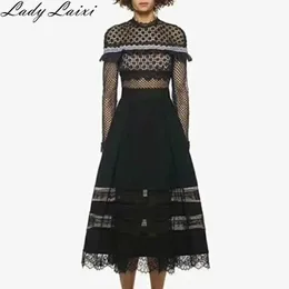 Arrival Sping Runway Self Portrait Dresses Women's Long Sleeve Patchwork Lace Party Vestidos 210529