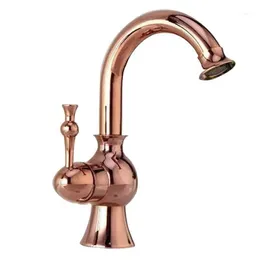 Bathroom Sink Faucets Royal Rose Gold Rotatable Faucet Swivel Curved Plated Basin Mixer Tap TL1121