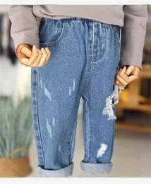 2 3 4 5 6 lat berbeć chłopcy dżinsy dorywczo dziury drelichowe spodnie dla chłopca elastyczna talia moda dziecko dziecko wiosna jesień spodnie 2020 g1220