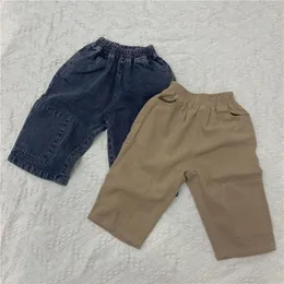 Jeans WLG Boys Girls Fall Trousers Kids Denim Blue Khaki Solid Baby Fashion All Match Bottoms For 1-6 Years