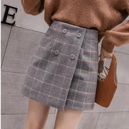 Skirts Plaid Mini Skirt Etek High Waist A-line Black Korean Thick Short Falda De Cuadros Vintage Woman Jupe Femme 2021 Winter