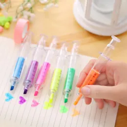 6 Colors Novelty Nurse Needle Syringe Shaped Highlighter Marker Pen Pens Stationery School Supplies k24