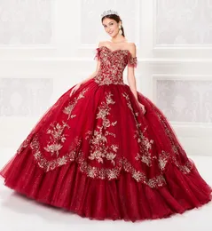 Utanför axeln Sparkle Quinceanera Klänningar Custom Made Tulle Lace Appliques Beaded Floral Dress For Girls Glitter Vestidos