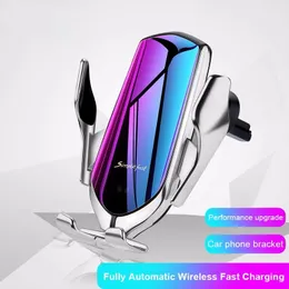 Luxury Golden Automatic Clamping 10W Car Wireless Charger For iPhone 11 12 Pro Max Xs Huawei LG Infrared Induction Qi Chargers Cars Phone Holder