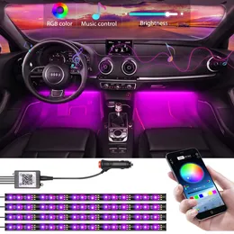 Striscia di luci a LED per auto Controllo app Barra luminosa al neon RGB con sensore di musica per accendisigari Decorazione per auto fai-da-te Luce d'atmosfera 12V