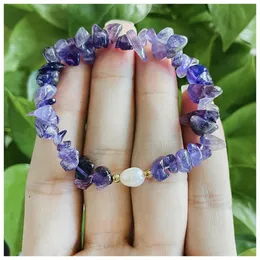 Beaded Strands Amethyst Crystal Gemstone Bracelets For Women Elastic Rope Irregular Natural Stone Beaded Bracelet Pearl Jewelry Accessory G