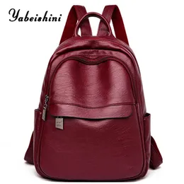 Yabeeishini 2020 damer ryggsäck högkvalitativa läder damer ryggsäck stor kapacitet skolbag resa backpack designer väska Q0528