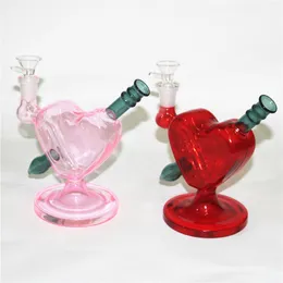 Forma de coração Vidro Bong Cachimbo Eleira Concentrado Petróleo Dabber Borbear Tubulação de Água com prego de cúpula ou banger 14mm articulação