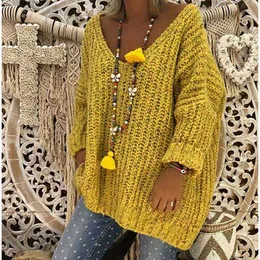 Umeko Fashion 5XL Plus Size Loose Oversized Autumn Winter V-Neck Long-sleeved Knitting Sweater Women Casual Lady Tops for Women X0721