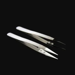 Best quality 100Pcs Black White Ceramic Tweezers Non-Conductive Heat Resistant Tweezers Stainless Steel Ceramic Tweezers E Cigarette Tools DH8578