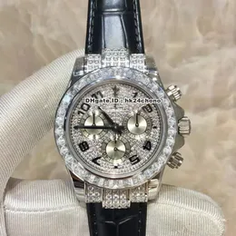Orologi di lusso 116599 TBR 40mm acciaio diamante ETA7750 cronografo automatico orologio da uomo zaffiro pav￩ diamanti quadrante cinturino in pelle da uomo orologi da polso