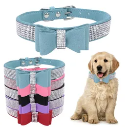 Dog Collars & Leashes Rhinestone Small Dogs Bling Crystal Bow PU Leather Pet Collar Puppy Cats Necklace Harness Leash Dropship