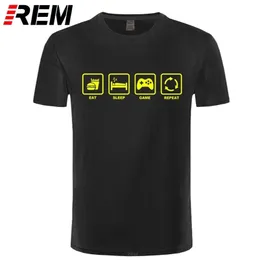 REM Marka Giyim Yemek Uyku Oyunu Oyunu Tekrarlama Gamer Geek Bilgisayar Komik T Gömlek Tişört Erkekler Pamuk Kısa Kollu Tişört Top Camiseta 210409