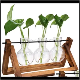 Vases Decor Garden Drop Delivery 2021 Wooden Frame Hydroponic Plant Vase Coffee Shop Office Desktop Decoration Bonsai Transparent Flower Po