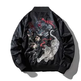 Embroidery Mens Bomber Jacket Dragon Tiger Autumn Winter Pilot Jacket Men Hip Hop Japanese Baseball Youth Jacket Streetwear 211009