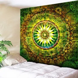 Duży rozmiar Mandala Mandala Tapestry Czeski Wiszące Wiszące Sztuka Dywan Koc Joga Mata Dekoracyjne Vintage Green Gobelin do domu 210609