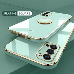 Square Plating Phone Cases For Xiaomi Mi 11 Ultra Lite POCO F3 M3 Redmi Note 10 Pro 10S 9S 8 Ring Holder Shockproof Cover