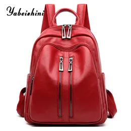 Anti-theft Women Backpack Pu Leather Waterproof Black School Bag Double Vertical Zipper Travel Shoulder Bag Mochila Feminina Q0528