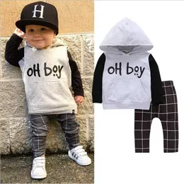 Baby Boy Girls Winter Clothing Garnitur "Oh Boy" Casual Długim Rękawem Sweter + Spodnie Chłopcy 2 sztuk Ubrania Zestaw 211025