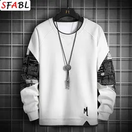 Sfabl Mężczyźni Moda Patchwork Bluzy Bluza Mężczyzna Casual Z Długim Rękawem Crewneck Bluzy Hip Huch Harajuku Pullover Mens 210728