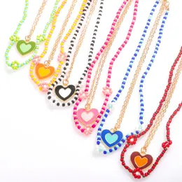 Kedjor Ladyfirsy Metal Chain Heart-Shape Acrylic Pärlade blommahalsband för kvinnor Multicolor Geometric Round Necklace Jewelry Gift