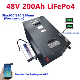 Solar Lifepo4 Batteri 48v 200Ah litiumbatteri med appmonitor för 10 kW uppblåsbara båtmotor hem + 20A laddare