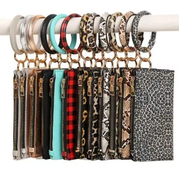 12 Style Multifunctional Favor Portable Leopard Printed PU Leather Key Ring Bracelet Wristlet Keychain Wallet Card Holder With Zipper Bags Bangle Keyring For Women