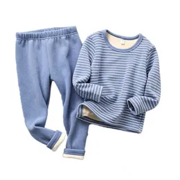 Brand Winter Kids Pyjamas sätter varma pyjamas för pojkar förtjockta tjejer Sleepwear 2-12Years Fleece Baby Thermal Underwear 211130