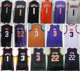 Mężczyźni Koszykówka Deantre Ayton Jersey 22 Chris Paul 3 Devin Booker 1 Dla Sport Wentylatory Szyte Czarny Biały Purpurowy Pomarańczowy Kolor Oddychająca Czysta Bawełna Dobra Jakość