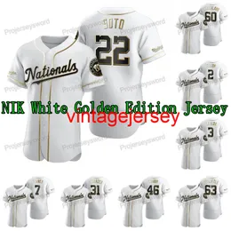 Juan Soto White Golden Edition Jerseys Adam Eaton Michael A. Taylor Trea Turner Max Scherzer Patrick Corbin Hunter Strickland Sean Doolittle