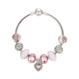 Fios de moda DIY pulseira rosa coração pingente conjunto com diamante frisado acessórios de solteira atacado