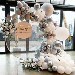 103pcs White Grey Macaron Balloons Garland Arch Set Silver 4D Ball Baby Shower Wedding Decoration Background Wall Party Supplies 210719